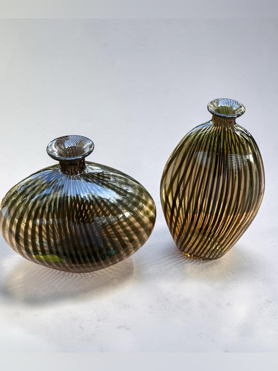 Other - Art Deco style Amber Black stinger Stripe Sculptural Glass Vases Set of 2